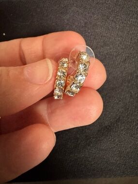 Fashion Jewelry Gold Plated Hoop Earrings with Clear Crystals